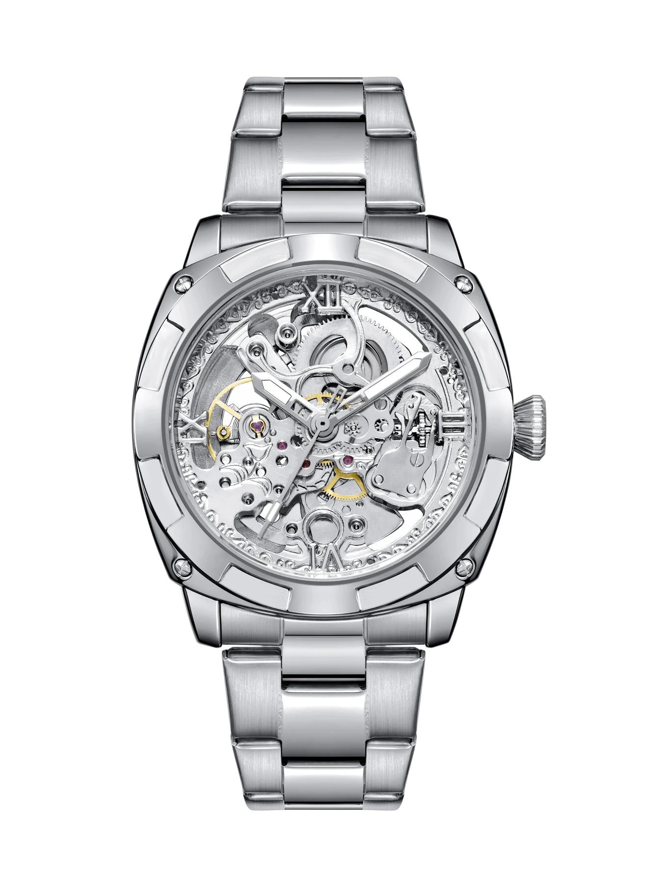 Men automatic watch luxury mechanical watches waterproof skeleton  wholesale stainless steel gift watch