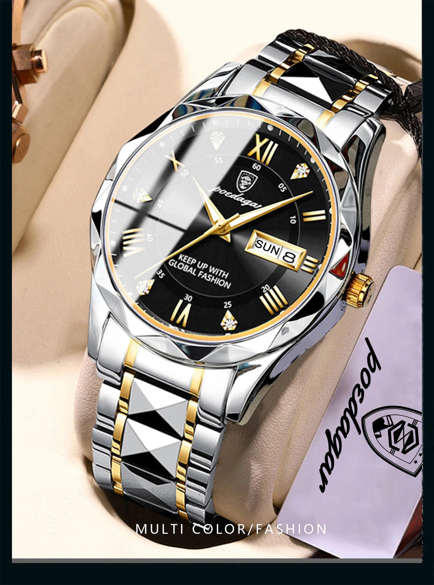 POEDAGAR Top Classic Men's Quartz Watches Waterproof Luminous Stainless Steel Man Wristwatch Date Week Original Men Watch Reloj