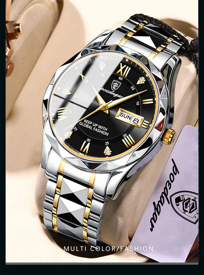 POEDAGAR Top Classic Men's Quartz Watches Waterproof Luminous Stainless Steel Man Wristwatch Date Week Original Men Watch Reloj