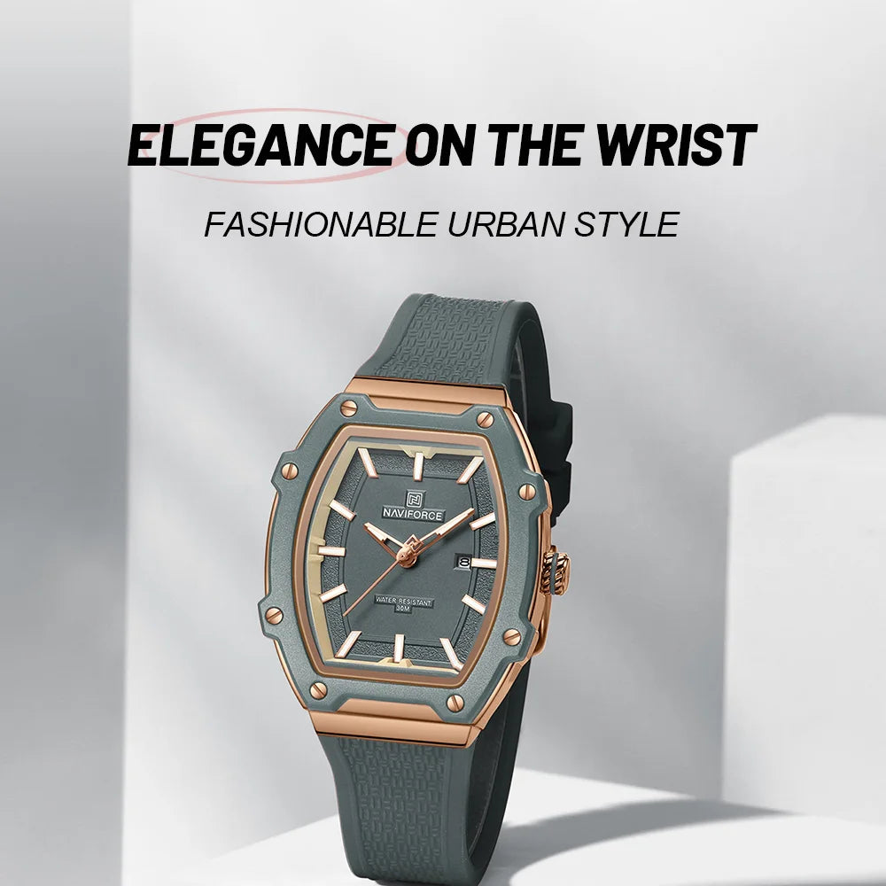 NAVIFORCE Elegant Ladies' Watch Fashion Luminous Pointer 3ATM Waterproof Calendar Display Silicone Strap Women's Quartz Watches