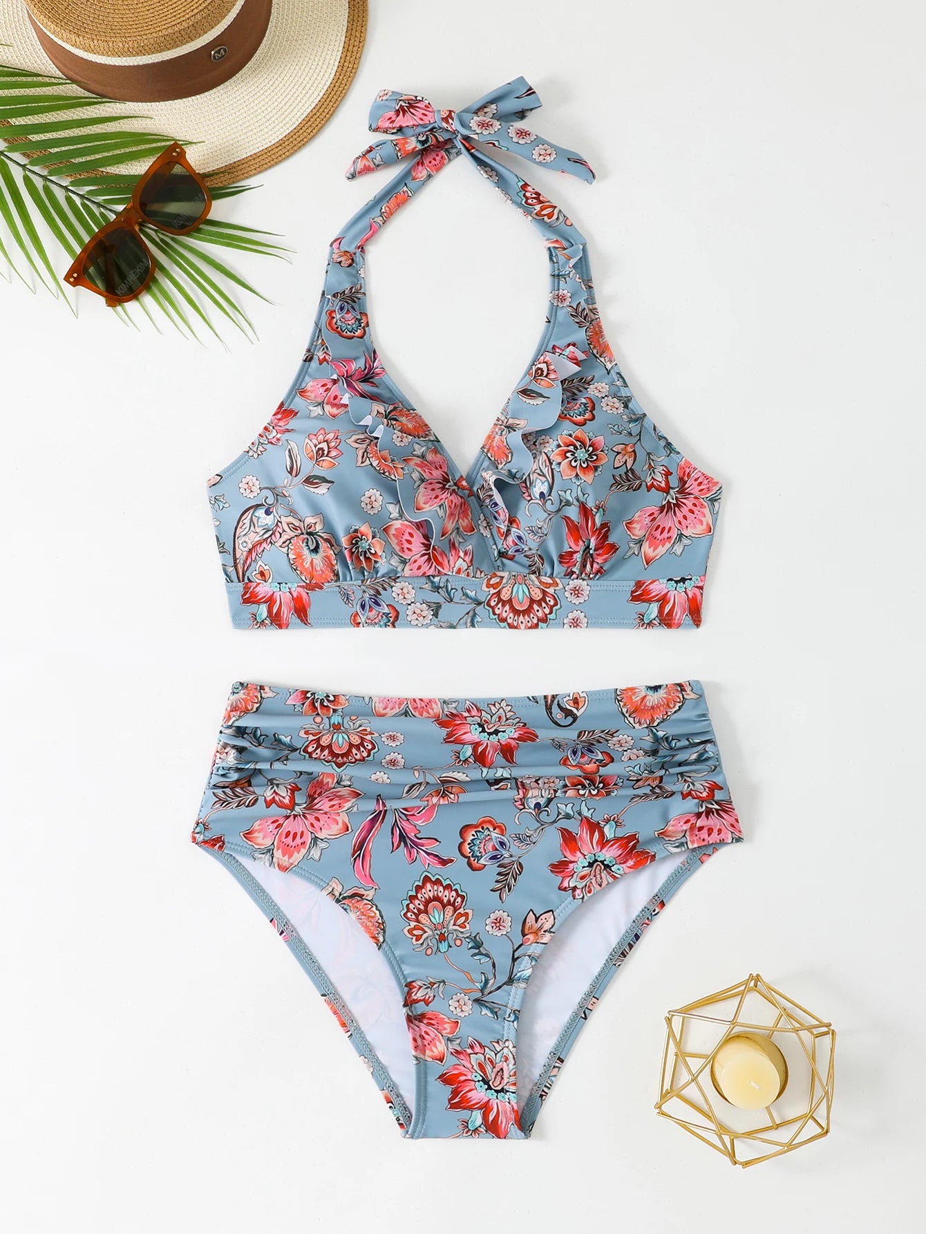 U-wire Bikinis 2026 Women High Waist Swimwear Solid Swimsuit Female Beachwear Summer Bathers Bathing Swimming Swim Suit XL