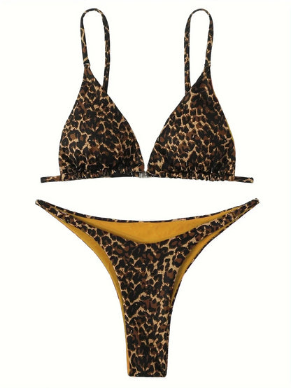 Sexy Leopard Bikini Suit Women Strap Push Up Swimsuit Three Points Bikini Set Low Waist Swimwear Women Summer Backless Beachwear