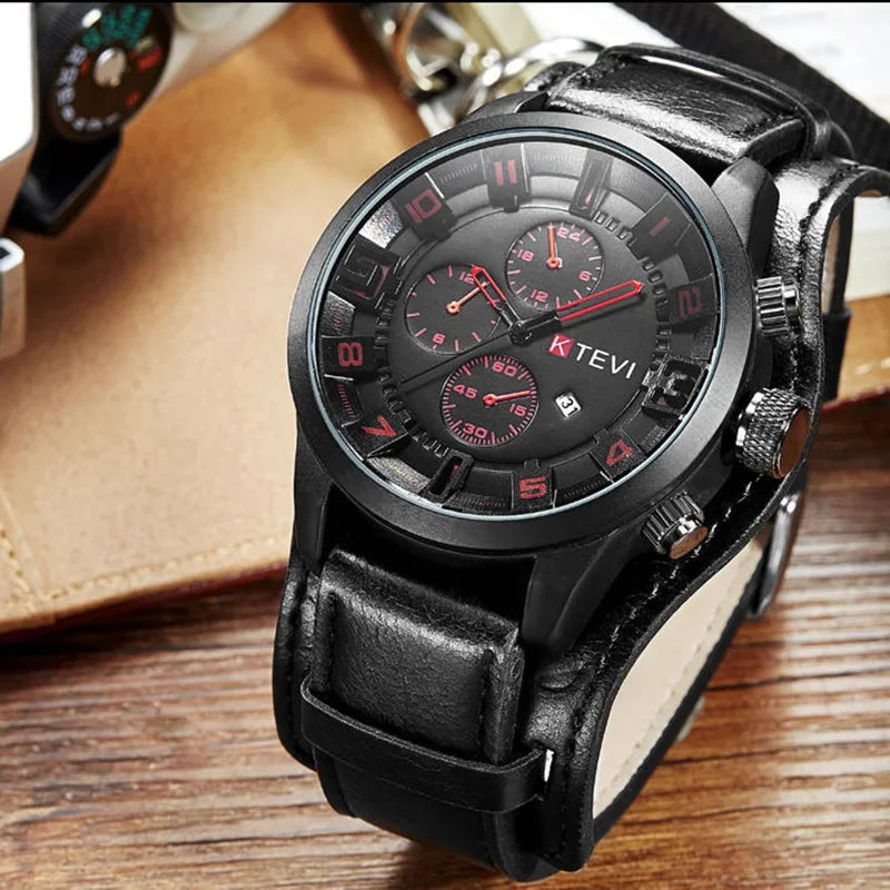 Retro Men's Watches High-end Luxury Man Watch PU Leather Strap Date Business Quartz Watch Big Dial Military tactical Wristwatch