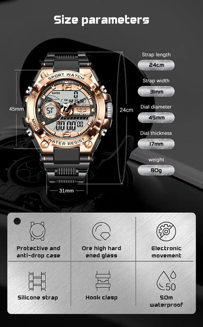Men Military Watch Digital 50m Waterproof Wristwatch LED Quartz Clock Sport Watch Male Big Watches Men Relogio Masculino
