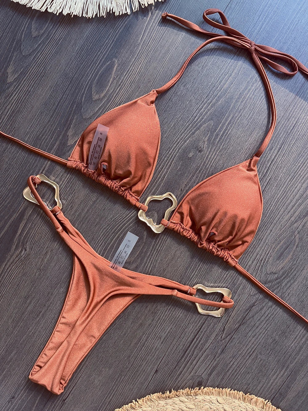 Sexy Solid Color Halter Lace-up Low Waist Bikini Set Women's Two Pieces Triangle Thong Swimsuit Bathing Suit Brazilian Biquinis