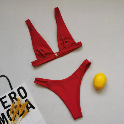 2023 New Sexy Solid Bikini Women V-neck Swimwear Two Pieces Swimsuit Female Low Waist Bikini Set Brazilian Bathing Suit Bathers