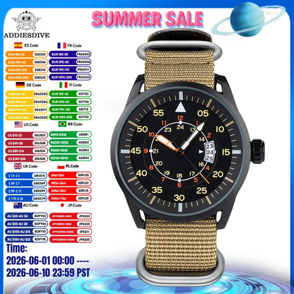 ADDIESDIVE Men's Luxury Watches Nylon Strap reloj hombre Luminous 50M Waterproof Date Quartz Wristwatch Relog Reloj Hombre