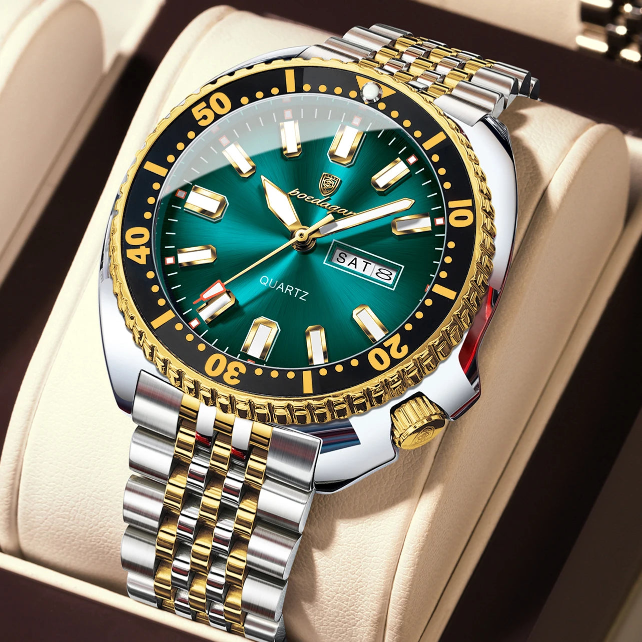 POEDAGAR Luxury Brand Men Clock Date Week Fashion Quartz Male Wristwatch Luminous Waterproof Stainless Steel Men's Watches Reloj