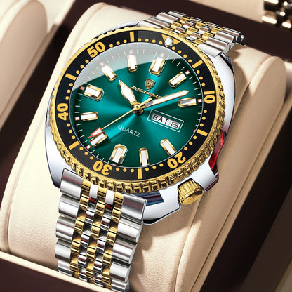 POEDAGAR Luxury Brand Men Clock Date Week Fashion Quartz Male Wristwatch Luminous Waterproof Stainless Steel Men's Watches Reloj