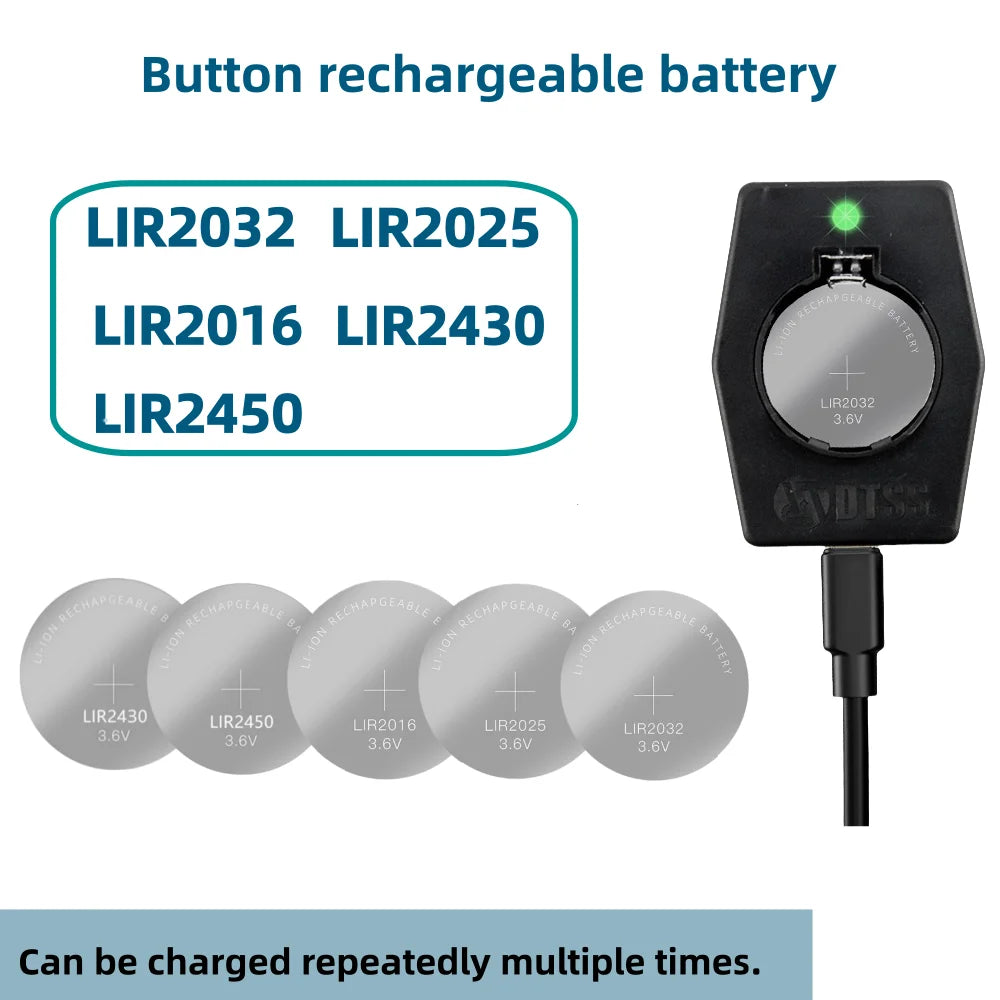 2PCS LIR2032 LIR2025 LIR2016 LIR2430 LIR2450 Rechargeable Battery CR2032 CR2025 CR2016 CR2430 CR2450 for watches