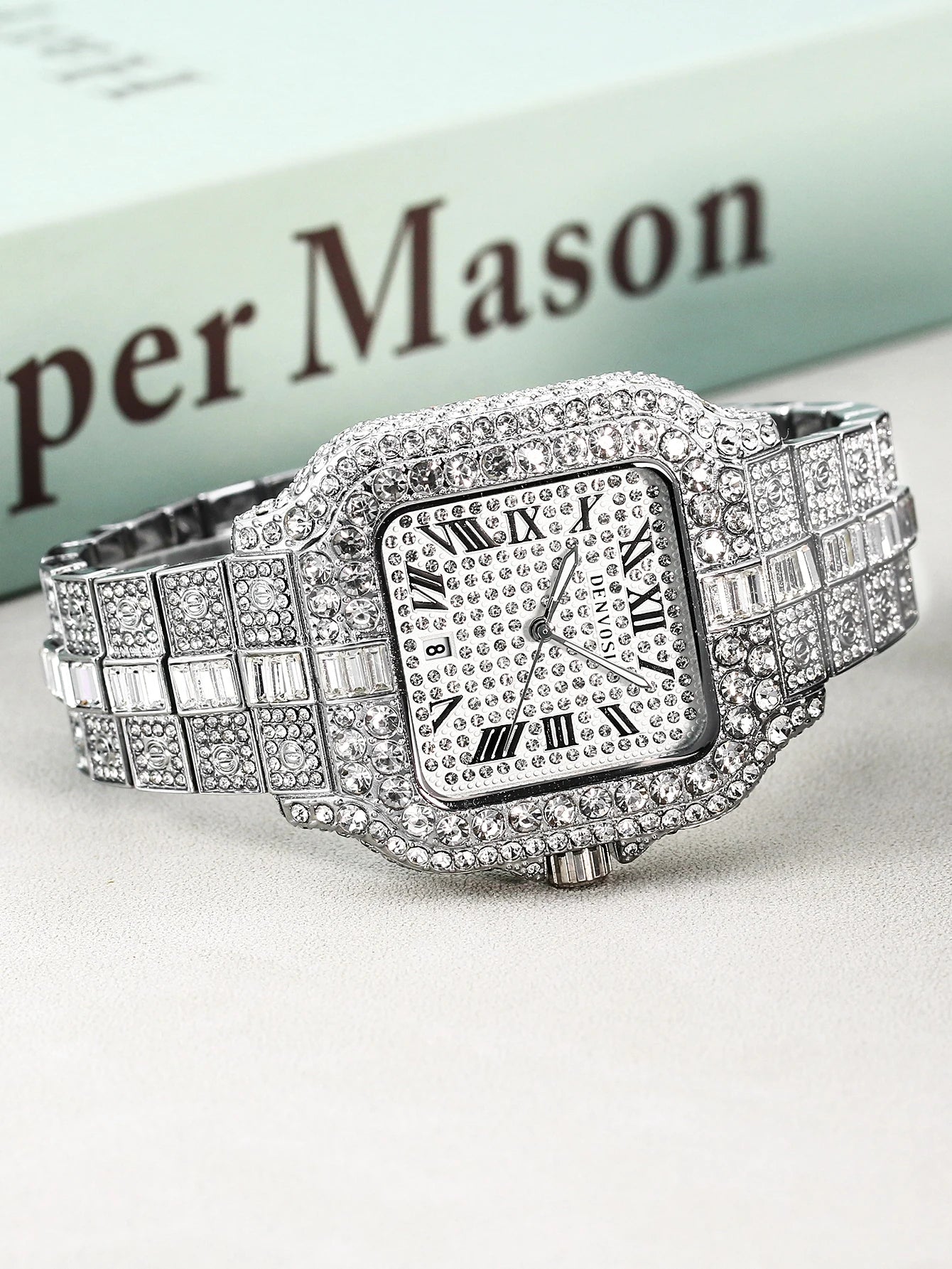 Luxury diamond watches for men Hip Hop Style Bling Bling Iced Out Wristwatch Fashion Square Stainless Steel Waterproof Clock 202