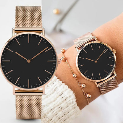 Top Brand Luxury Watches Women Fashion Stainless Steel Mesh Belt Quartz Wristwatch Simple Casual Ladies Clock Gift Montre Femme