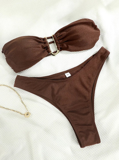 Solid Swimsuit Women Bathing Suit Bandeau Bikini 2026  Biquinis Feminino Swimwear High Waist Bikini Set Beachwear Sexy Bikinis