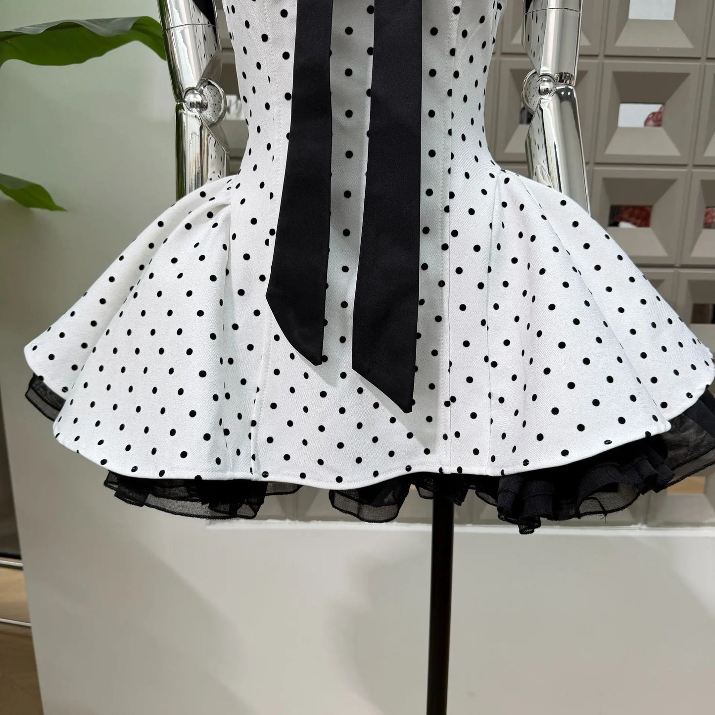 Women Sexy Strapless Backless Polka Dot Bow A Line Dress Party Birthday Evening Ball Gowns Nightclub Show Wear Fashion Vestido