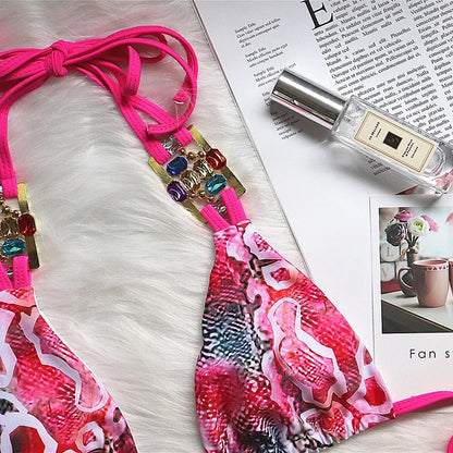2026 Shiny Rhinestone Diamond Bikini Women Swimsuit Female Swimwear Two Pieces Bikini Set Halter Metal Chains Bathing Suit Swim