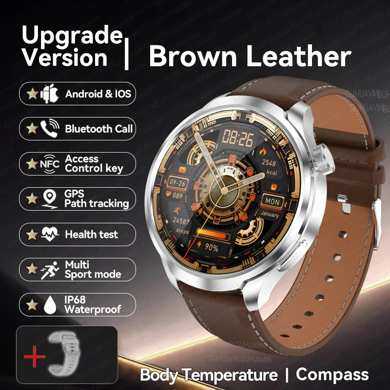 New 1.85"AMOLED NFC GPS Smart Watches For man IP68 Waterproof Blood Pressure Body Temperature Sport Fitness tracker Smart Watch