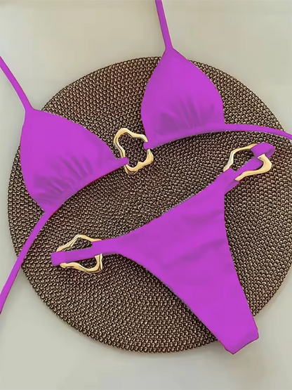 Sexy Solid Color Halter Lace-up Low Waist Bikini Set Women's Two Pieces Triangle Thong Swimsuit Bathing Suit Brazilian Biquinis
