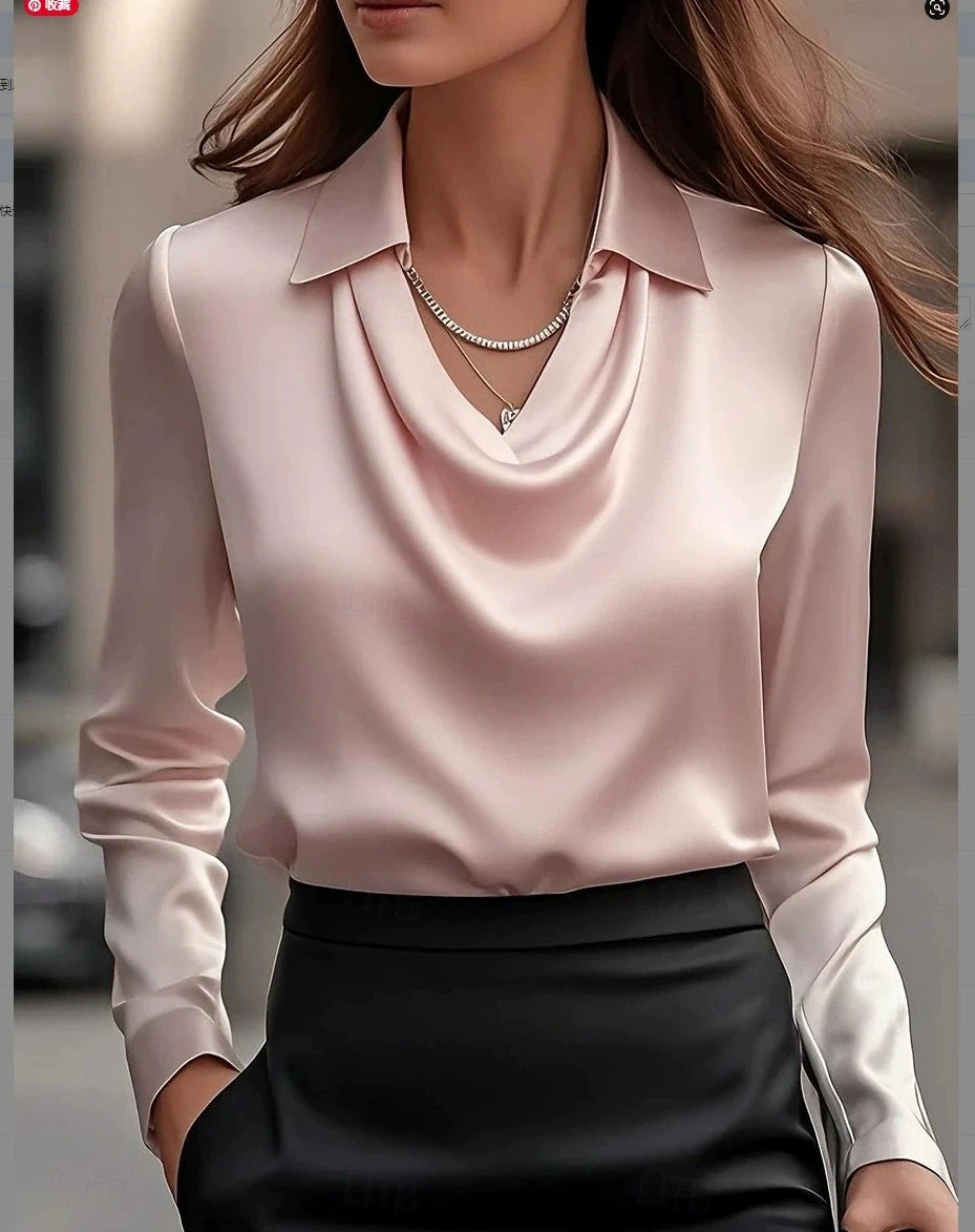 All-match Satin Finish Shirts And Blouses Women Clothing Print Top Casual Long Sleeve Button Elegant Shirts French Solid Blouses