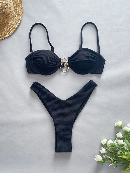 Push Up Bikini 2024 Sexy Women Swimsuit Female Swimwear Sexy Bikini Set Brazilian Biquini Swimming Suit Solid Shiny Beachwear