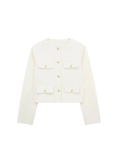 Women's Golden Button Jacket Coat, O Neck, Long Sleeve, Female Outerwear, Chic Tops, Fashion