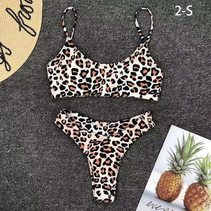 New Sexy Leopard Print Bikini Solid Swimsuit Women Split Swimwear Push Up Bikini Set Brazilian Bathing Suit Summer Beach Wear
