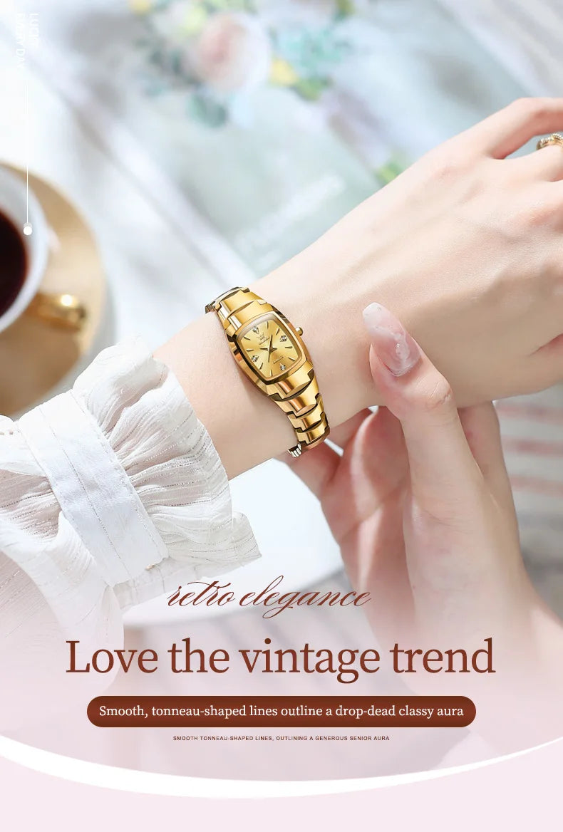 OLEVS 7006 Women's Watches Fashion Tonneau Dial Luxury Tungsten Steel Waterproof Wristwatch for Women Elegant Retro Ladies Watch