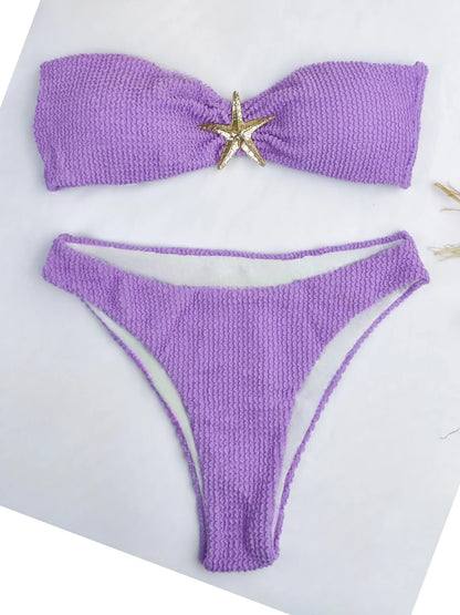 Contrast Binding Bandeau Bikinis 2026 Women Sexy Swimsuit Solid Padded Swimwear Female Bathing Suit Swimming Summer Beachwear