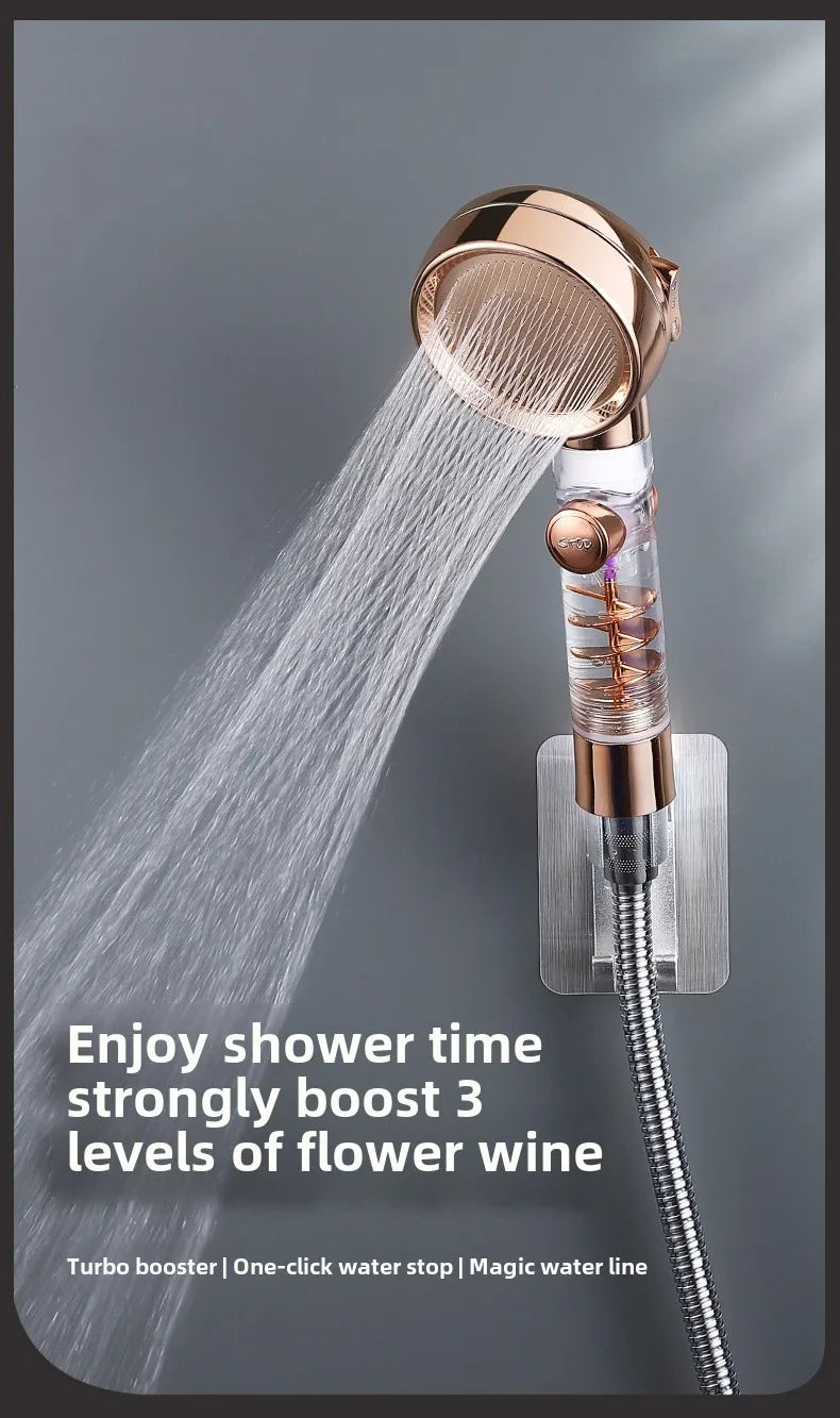 3 Modes High Pressure Shower Head Gold Water Saving Showerhead with Stop Button Eco Filter Shower Head Bathroom Accessories