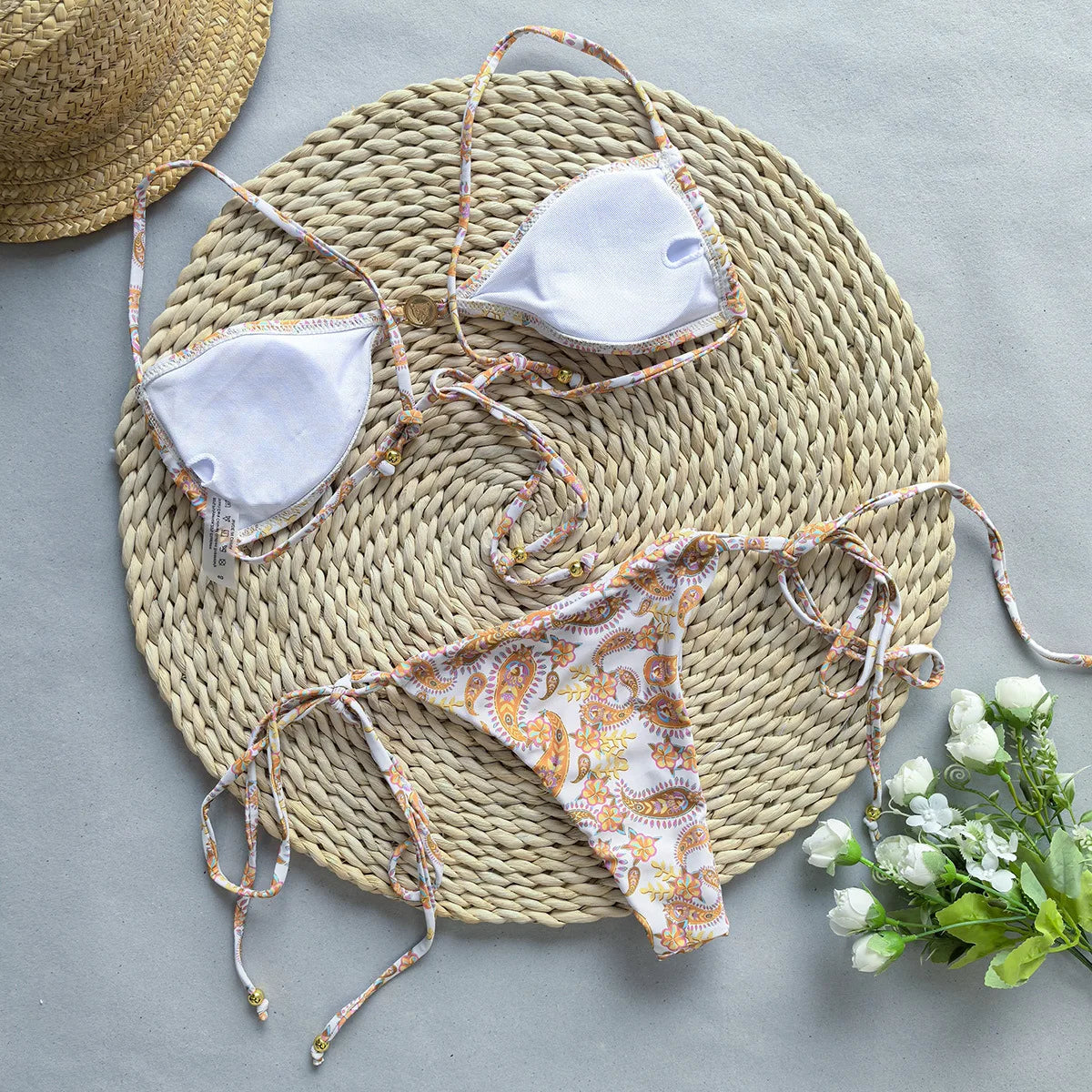 Solid White Black Bikini for Women Cut Out Swimwear Low Waist Swimsuit Micro Bikinis Set Bathing Suit Triangle Beachwear 2024