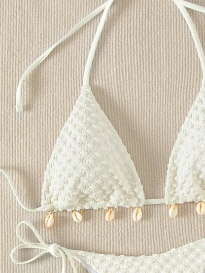 Sexy Bikini Set Shell Designer Swimsuit 2025 White Black Push Up Micro Bikinis Summer Bathing Suit Tie Side Triangle Swimwear