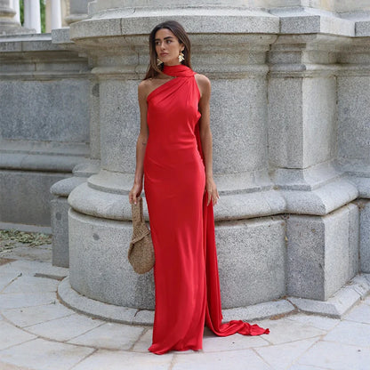 Sexy Ribbon Sleeveless Long Dress Women Elegant Slim Stain Backless Lace Up Party Dresses 2026 Fashion Solid Holiday Robe Lady