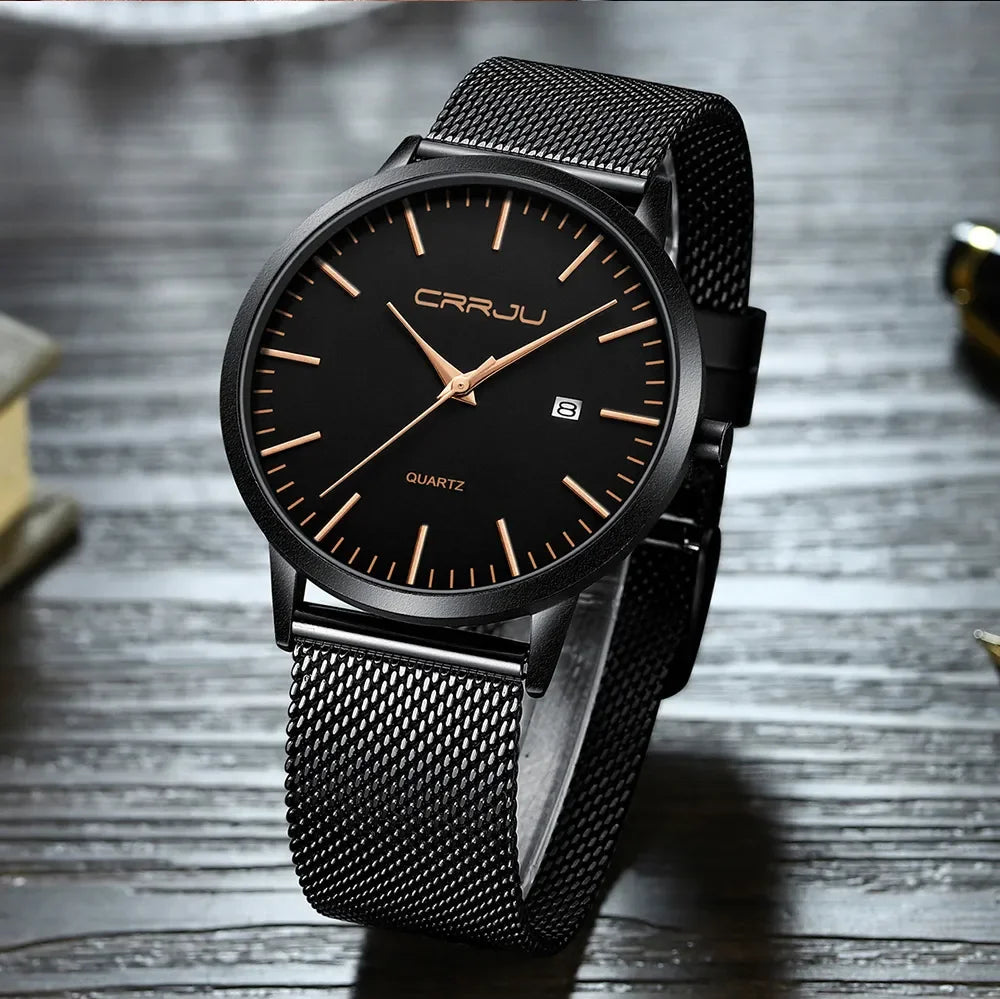Watch for Men, Stainless Steel 40mm with Mesh Strap Mens Watches,Classic Ultra Slim 7mm Men's Wrist Watches Automatic Minimalist