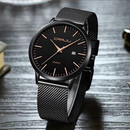 Watch for Men, Stainless Steel 40mm with Mesh Strap Mens Watches,Classic Ultra Slim 7mm Men's Wrist Watches Automatic Minimalist