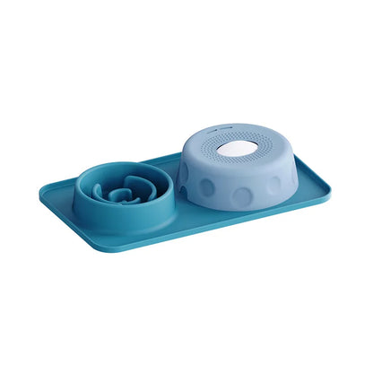 New Double-bowl Pet Licks-and-eats Bowls with Fun Rollers At The Bottom and Suction Cups. for Dogs and Cats. Licking Pads.