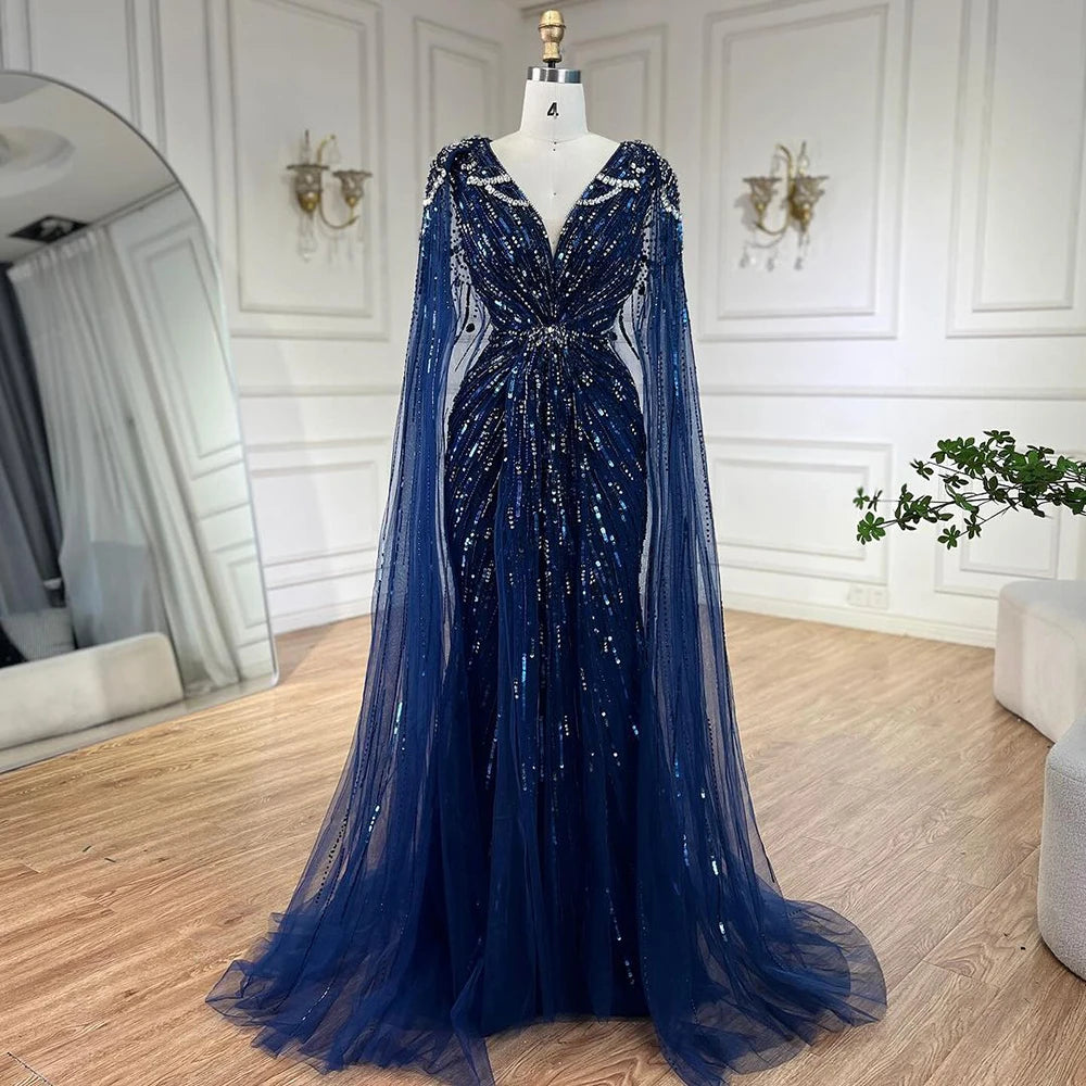 Serene Hill 2025 Turquoise Mermaid Evening Dresses Gowns With Beaded  Cape For Women's Wedding Party LA72168A Customized