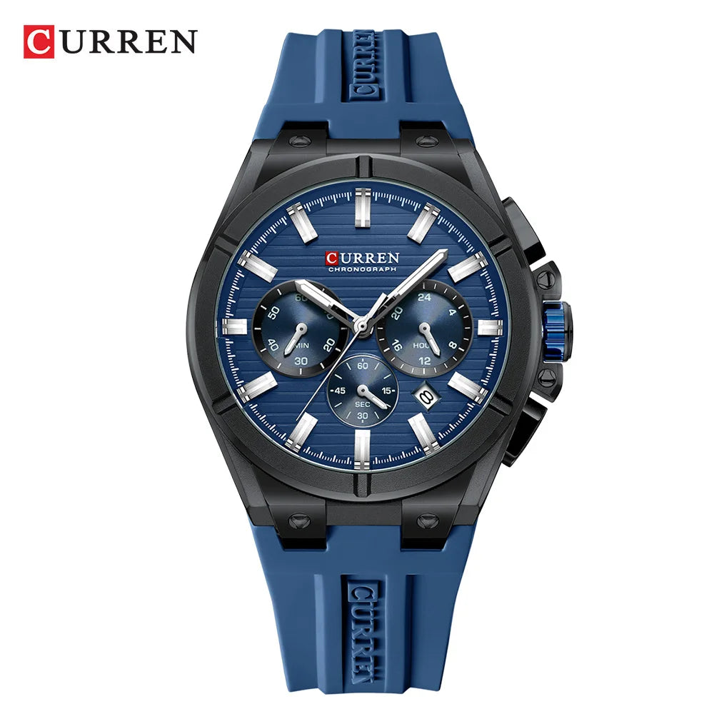 CURREN 8487 Casual Men's Quartz Wristwatch Multifunctional Chronograph Calendar Outdoor Sports Luminous Fashion Watches for Man