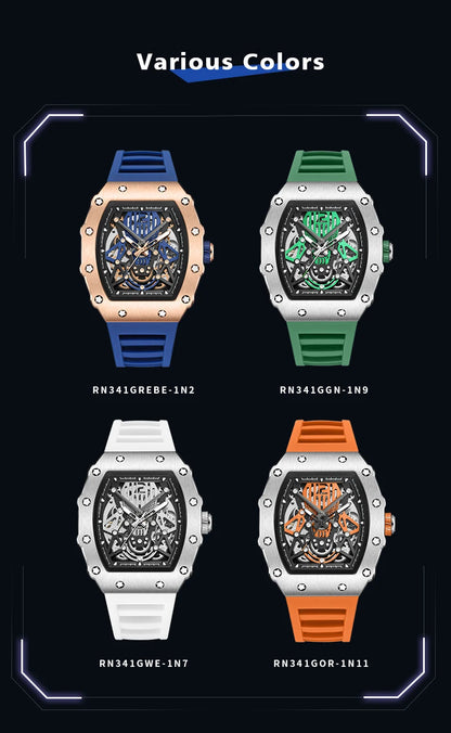 RUIMAS Tonneau Dial Automatic Movement Watches for Men Fashion Sport Mechanical Wristwatch Waterproof Clock Reloj Hombre 341