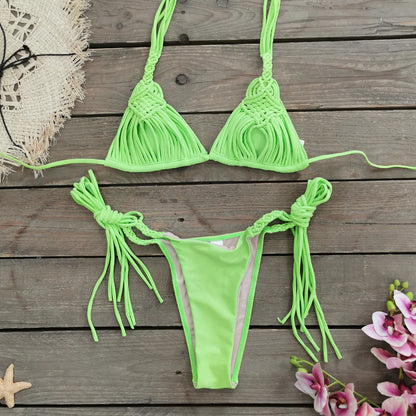 2025 New Bandage Stripes Brazilian Bikini Swimwear Women's Swimsuit Two Piece Set Female Sexy Lace up Mujer Beachwear Summer