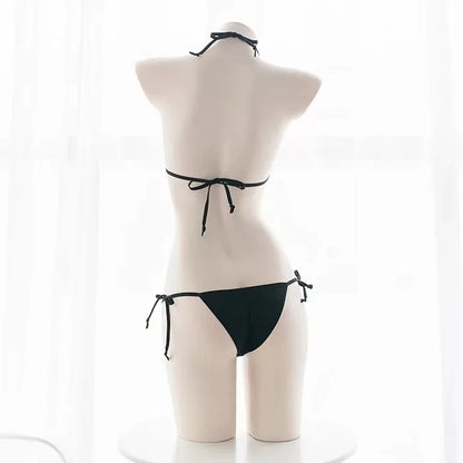 Amine Cute Girls Bikini Set Japanese Student Cosplay Swimsuit Halter Bandage Low Waist Swimwear Women Sexy Bathing Suit Bikinis