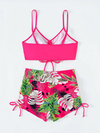 2026 Tie Dye Bikini Drawstring Swimsuit Women High Waist Shorts Swimwear Female Padded Bathing Suit Swimming Beachwear Summer