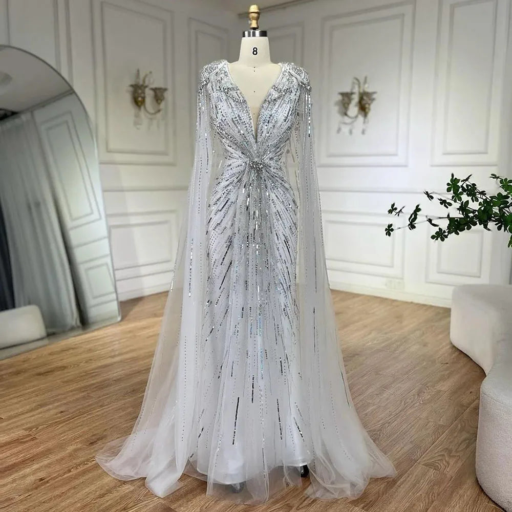 Serene Hill 2025 Turquoise Mermaid Evening Dresses Gowns With Beaded  Cape For Women's Wedding Party LA72168A Customized