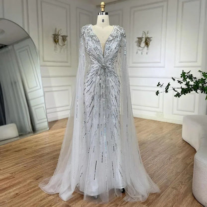 Serene Hill 2025 Turquoise Mermaid Evening Dresses Gowns With Beaded  Cape For Women's Wedding Party LA72168A Customized