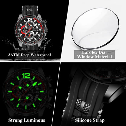 POEDAGAR Original Fashion Men Watch Date Chronograph Silicone Sports Man Clock Luminous Waterproof Military Quartz Men's Watches