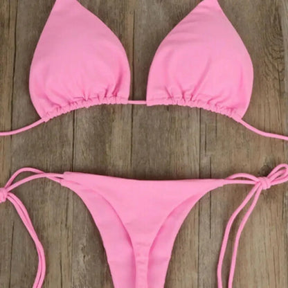 2025 Sexy Halter Solid color Bikini Set Women's Swimsuit Two-piece Triangle Thong Swimwear Bathing Suit for Beach Biquinis
