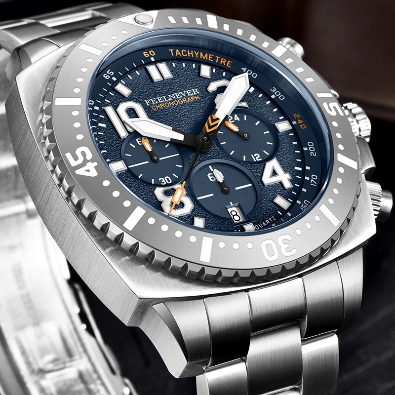 FEELNEVER New Diver Quartz Watch for Men 316L Stainless Steel Sapphire Big Dial Watch Men Outdoor 1000M Waterproof Men's Watches