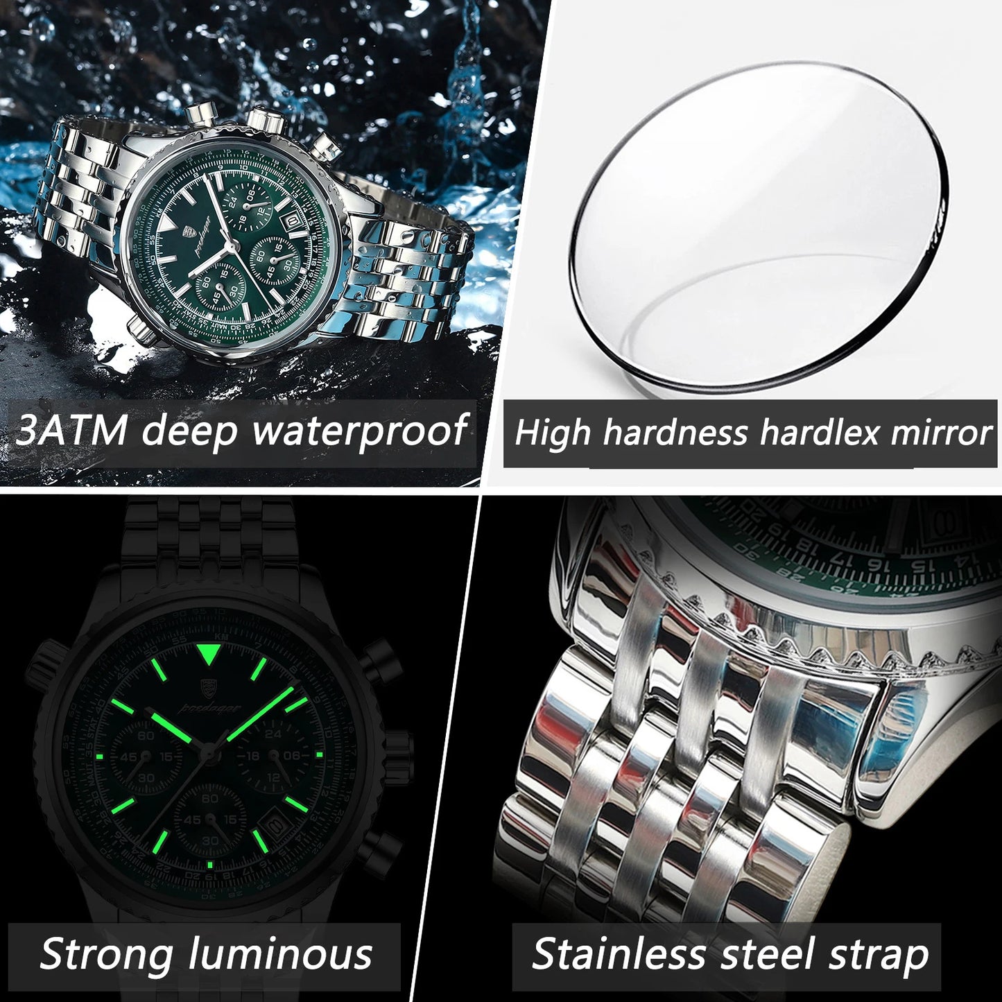 POEDAGAR Luxury Watches For Man Date Chronograph Stainless Steel Sport Men Watch Waterproof Luminous Quartz Military Men's Watch