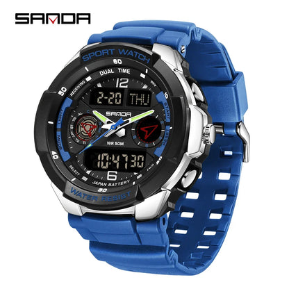 SANDA 6197 Top Class Men's Korean Student Electronic Watch Sports Multi functional Alarm Clock Waterproof Men's Watches 2024