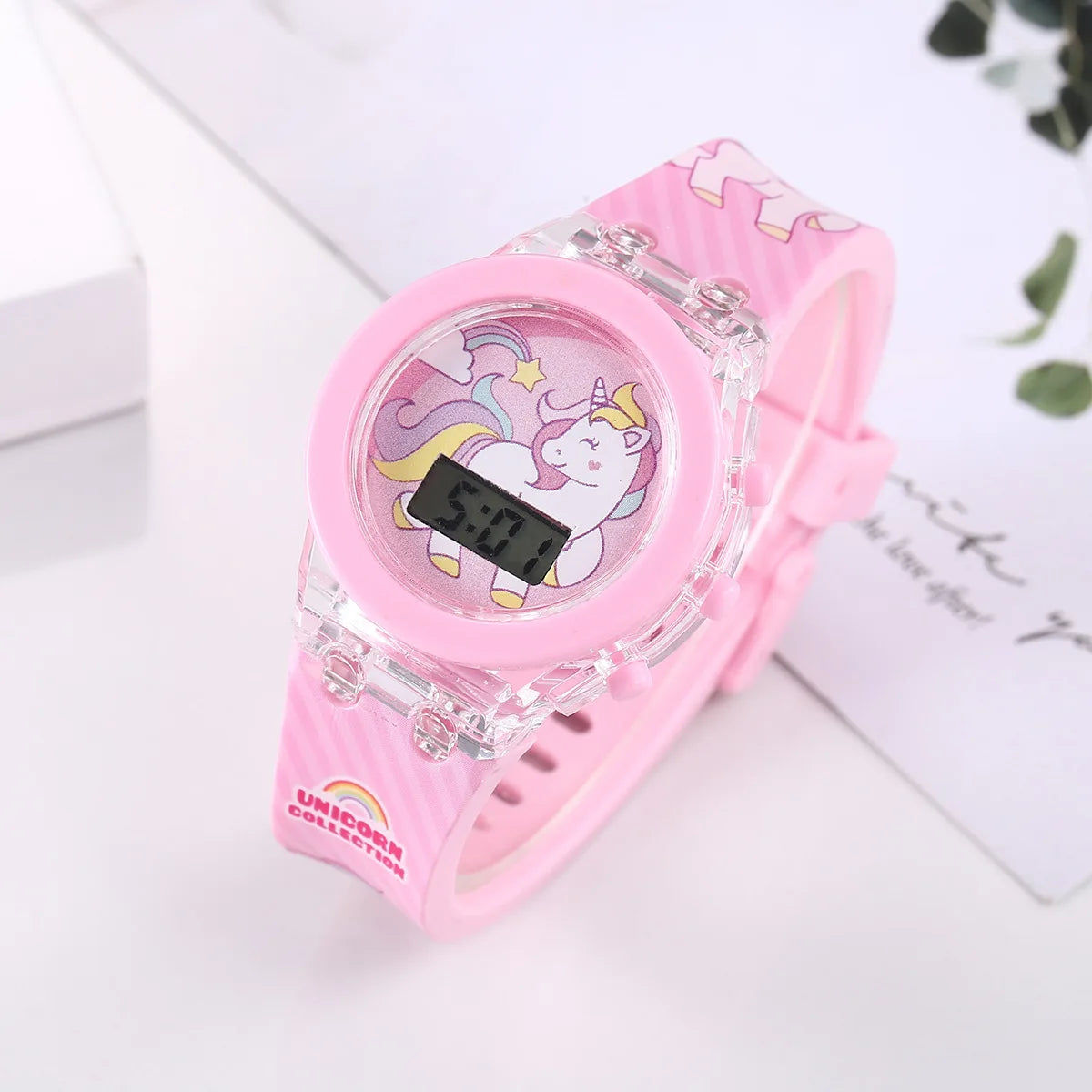 Flash Light Unicorn Children Watches with Bracelet Box Sports Girls Gift Digital LED Watch Women Ladies Toys