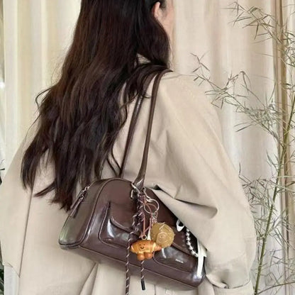 Women's Handbag 2025 New Double Handle Shoulder Commuter Bag Versatile Fashion Medium Size PU Leather Zipper Closure Bag