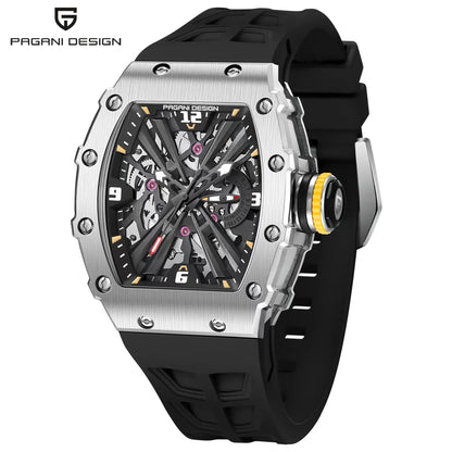 PAGANI DESIGN  Luxury Mens Quartz Watches Barrel Shape Waterproof Wrist Watch For Men VH65 Silicone Luminous Sapphire Mirror